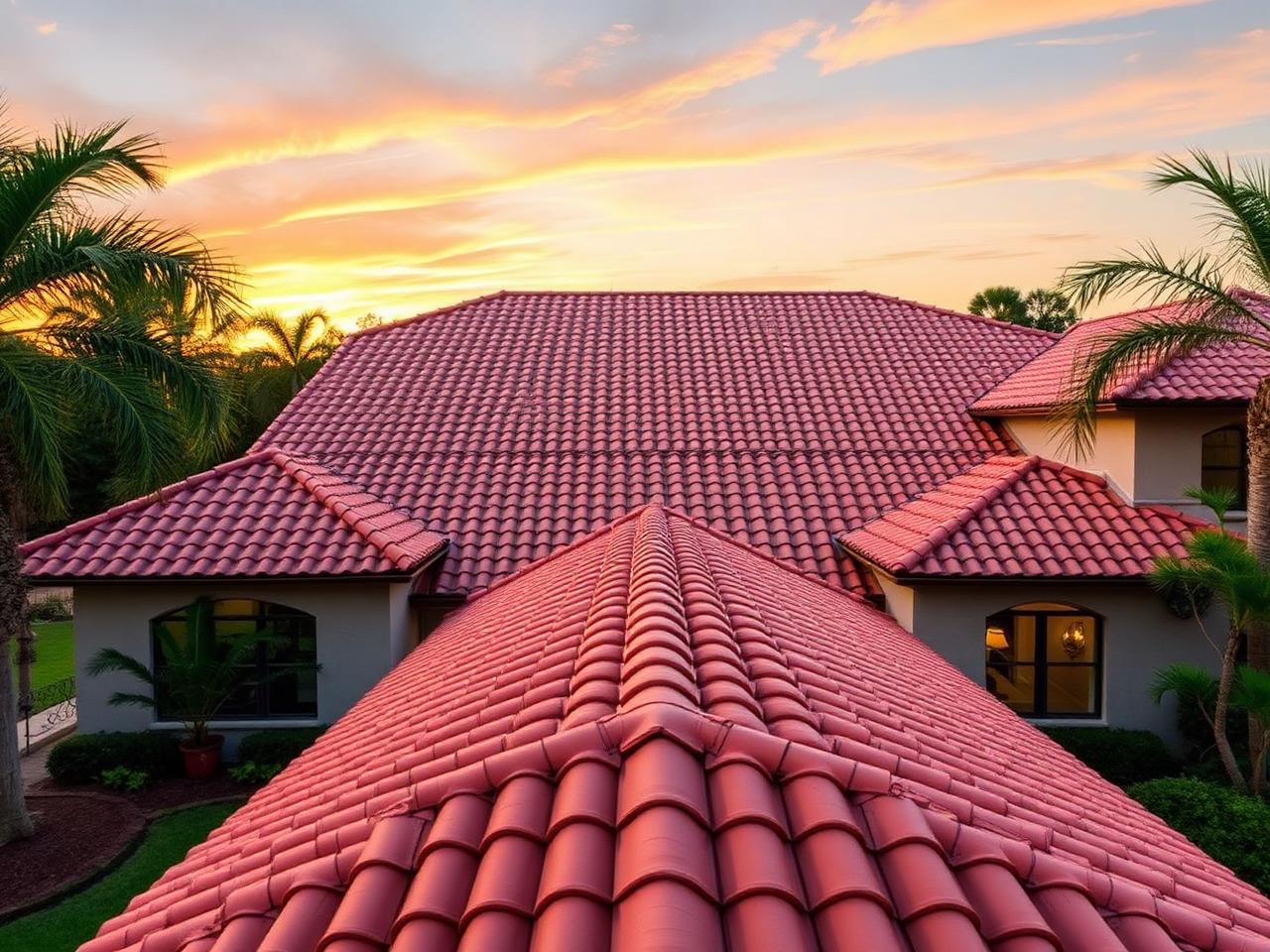 Completed barrel tile roof on a Florida estate